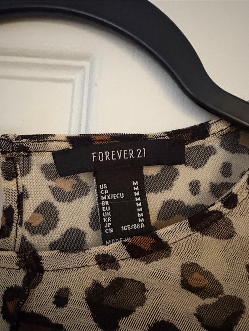 Forever 21 Leopard-Print Long Sleeve Sheer Cropped Top - Tan/Brown/Black - Picture 3 of 4